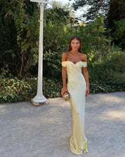 Rowena | Off Shoulder Gele Maxi Jurk – Elegant & Luchtig