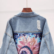 Spijkerjack met Artistieke Zonnebloemprint