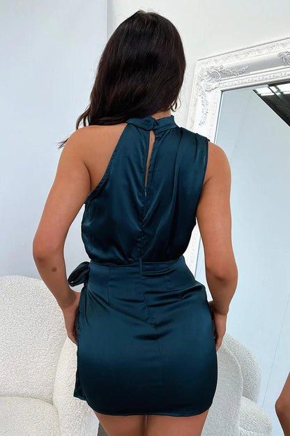 Ellisa | Satijnen Stof Mini Jurk voor Dames - Halter Strik en Mouwloos