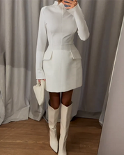 Noemi | Elegante Dames Mini Jurk – Hoge Hals & Lange Mouw