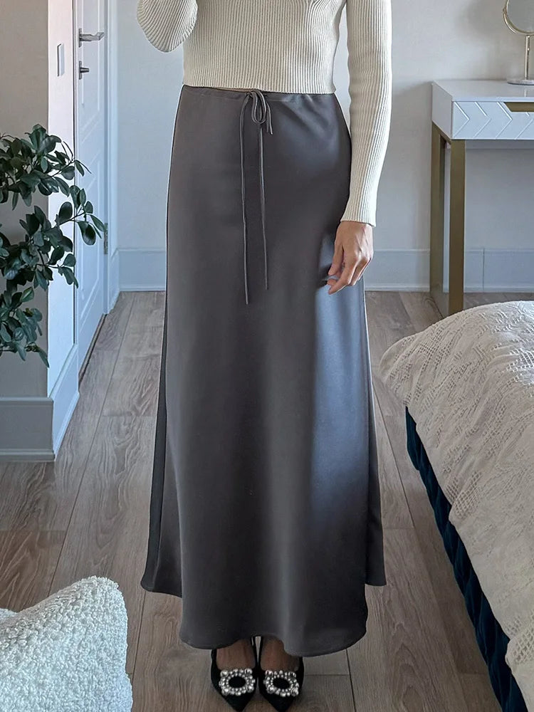 Cherisse | Dames Maxi Rok Satijn Verstelbare Taille Elegante Flow