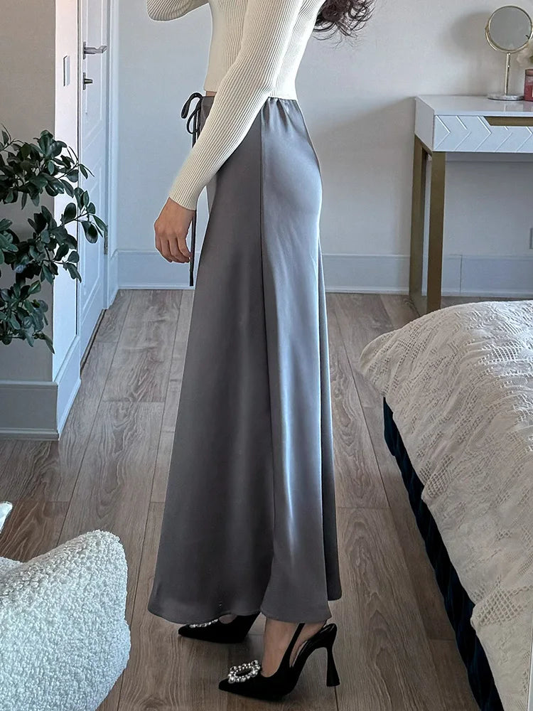 Cherisse | Dames Maxi Rok Satijn Verstelbare Taille Elegante Flow