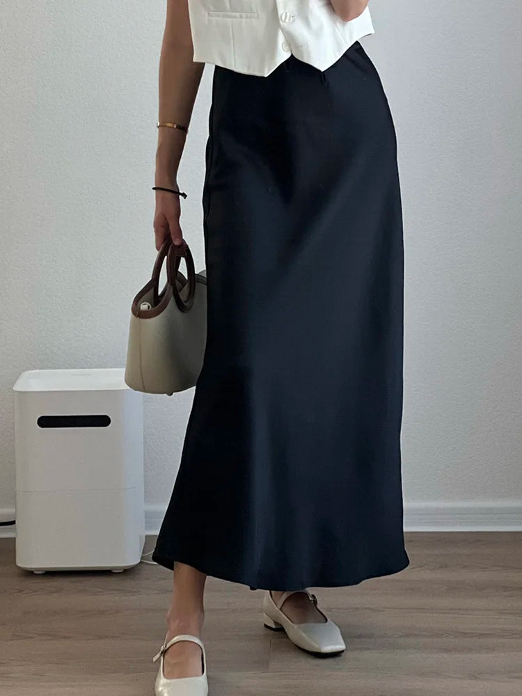 Cherisse | Dames Maxi Rok Satijn Verstelbare Taille Elegante Flow