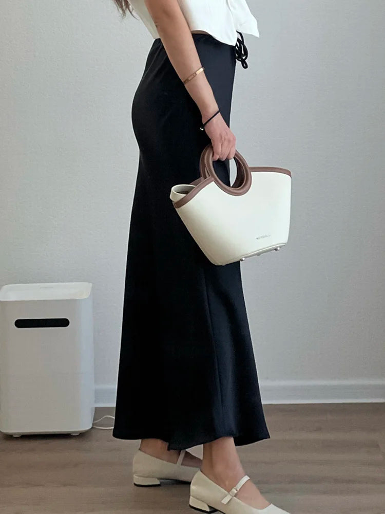 Cherisse | Dames Maxi Rok Satijn Verstelbare Taille Elegante Flow