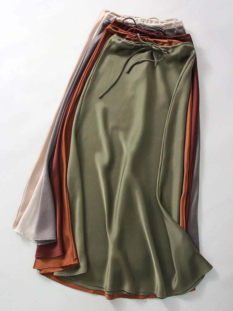 Cherisse | Dames Maxi Rok Satijn Verstelbare Taille Elegante Flow