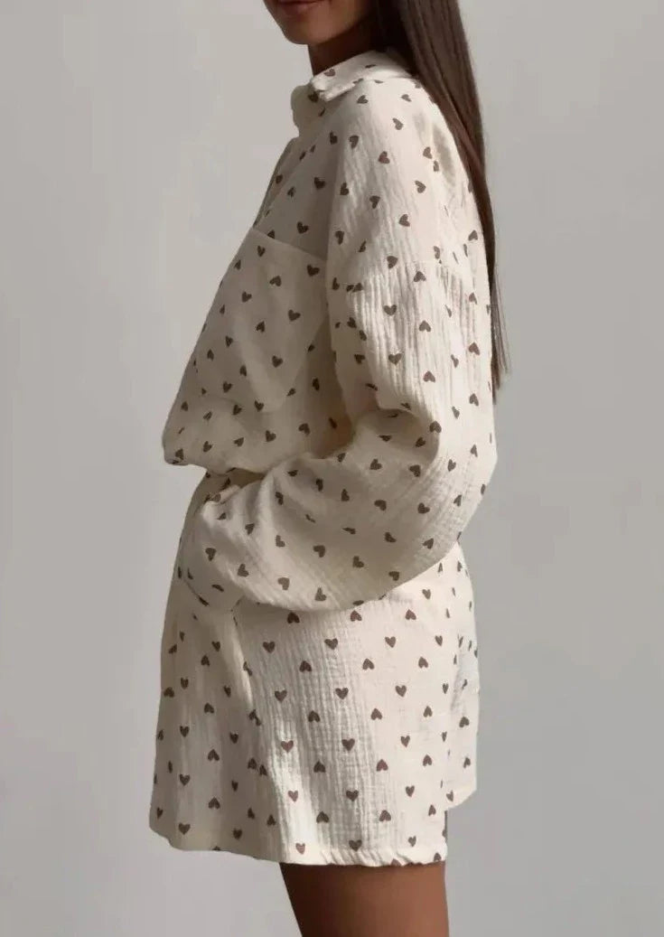 Musiala | Katoenen Set met Hartjes Print – Tweedelige Set Dames