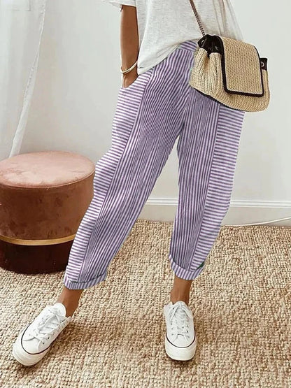 Luiza | Gestreepte Katoenen Dames Broek