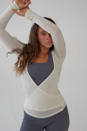 Loura | Lange Mouwen Yoga Wikkelblouse Wit