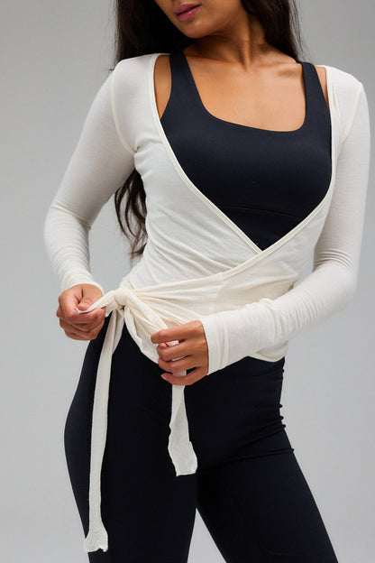 Loura | Lange Mouwen Yoga Wikkelblouse Wit