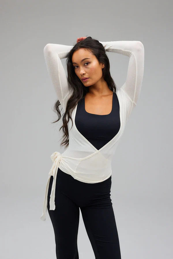 Loura | Lange Mouwen Yoga Wikkelblouse Wit