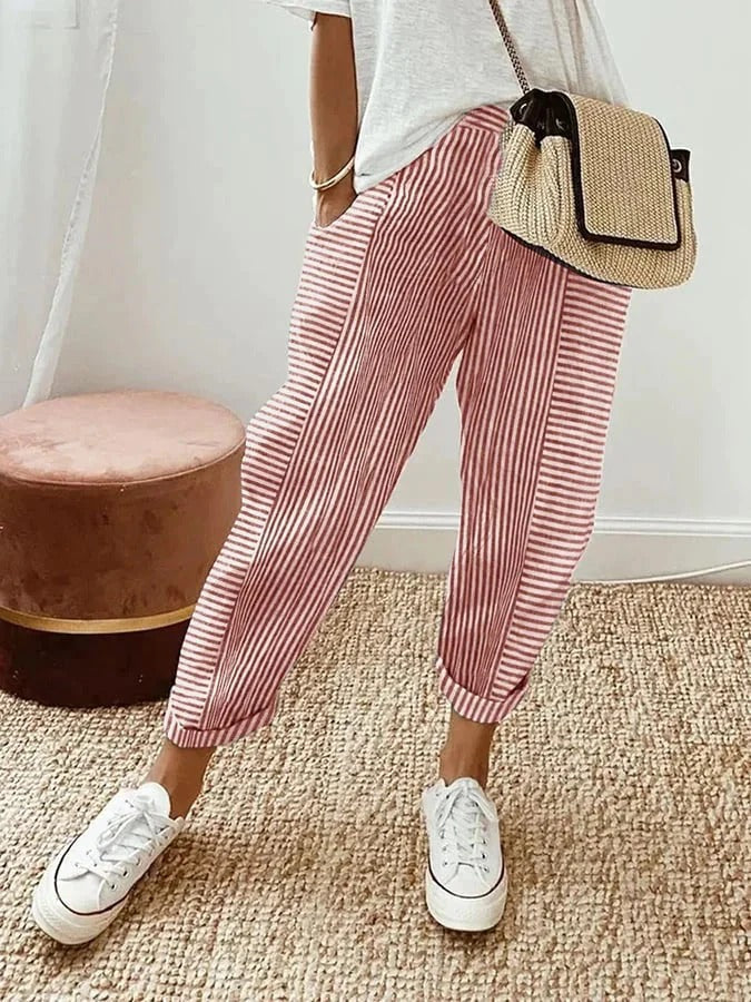 Luiza | Gestreepte Katoenen Dames Broek