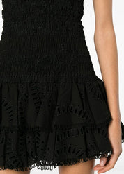 Renata | Zwarte Strapless Zomerjurk van Broderie Stof