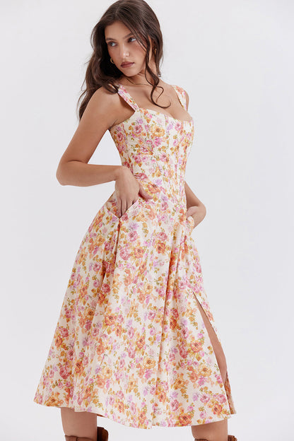 Zoela | Midi Jurk van Viscose met Bloemenprint