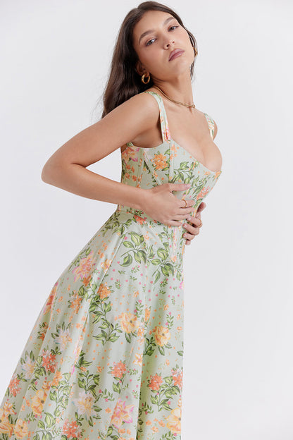 Zoela | Midi Jurk van Viscose met Bloemenprint