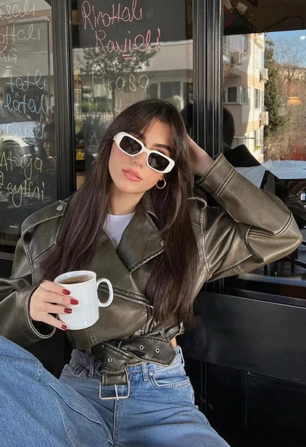 Abby | Cropped Leren Damesjas met Riem