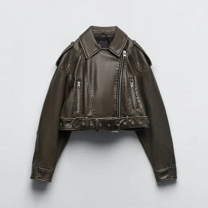 Abby | Cropped Leren Damesjas met Riem