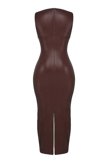 Vegan Leren Maxi Jurk - Bodycon Stijl