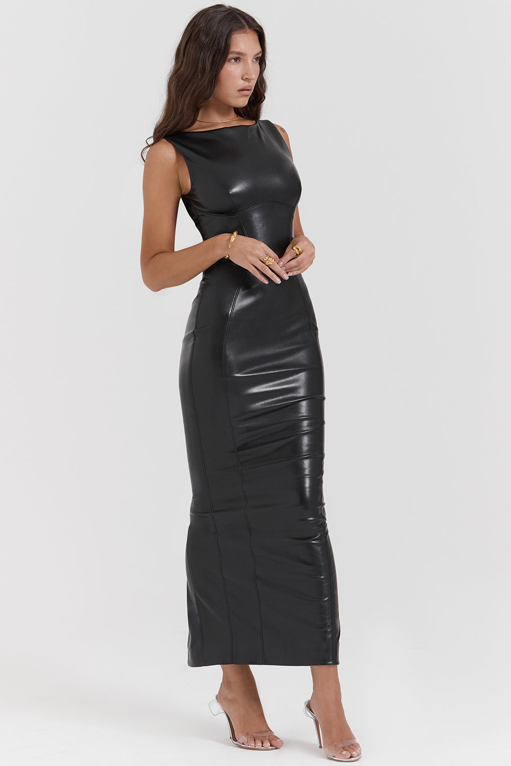Vegan Leren Maxi Jurk - Bodycon Stijl