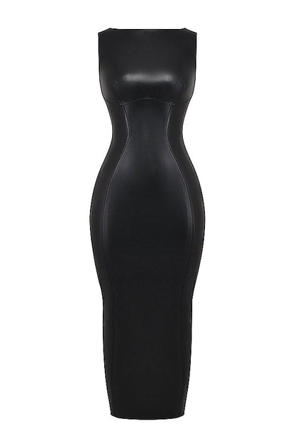 Vegan Leren Maxi Jurk - Bodycon Stijl