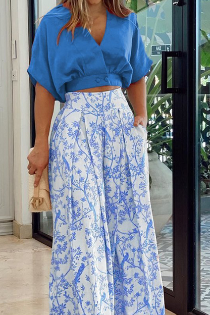 Comfortabele Tweedelige Set - V-hals top en Pantalon